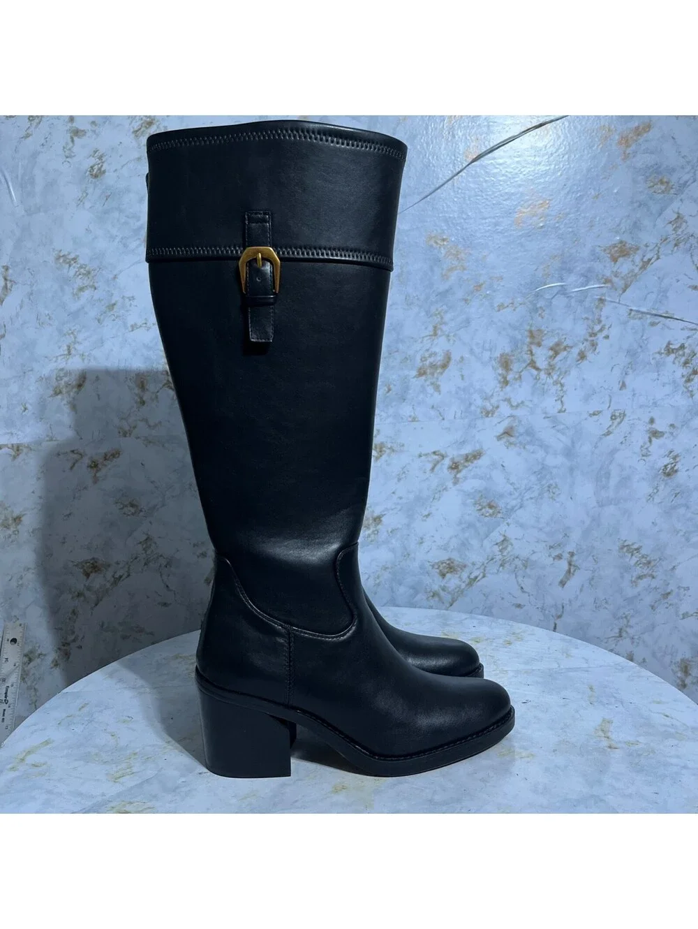 Franco Sarto Women's Size 7M Shoes Black Vegan Knee High Tall Wide Calf Boots